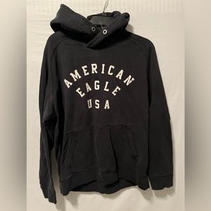 VTG‎ American Eagle AE Hoodie Pullover Sweatshirt Heavy Sz Large Black